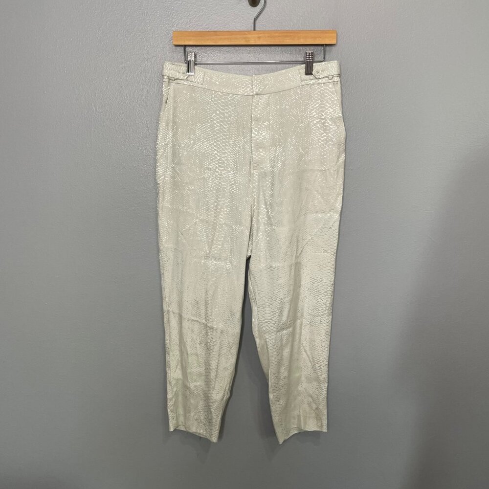 EQUIPMENT pale creamy green python embossed high rise crop trousers size 4